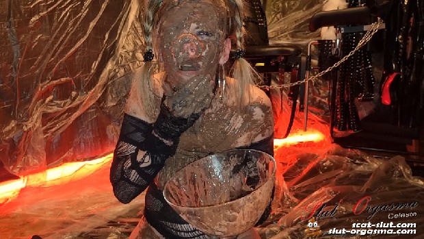 Extreme disgusting scat pig shitting puking swallowing and a hard orgasm